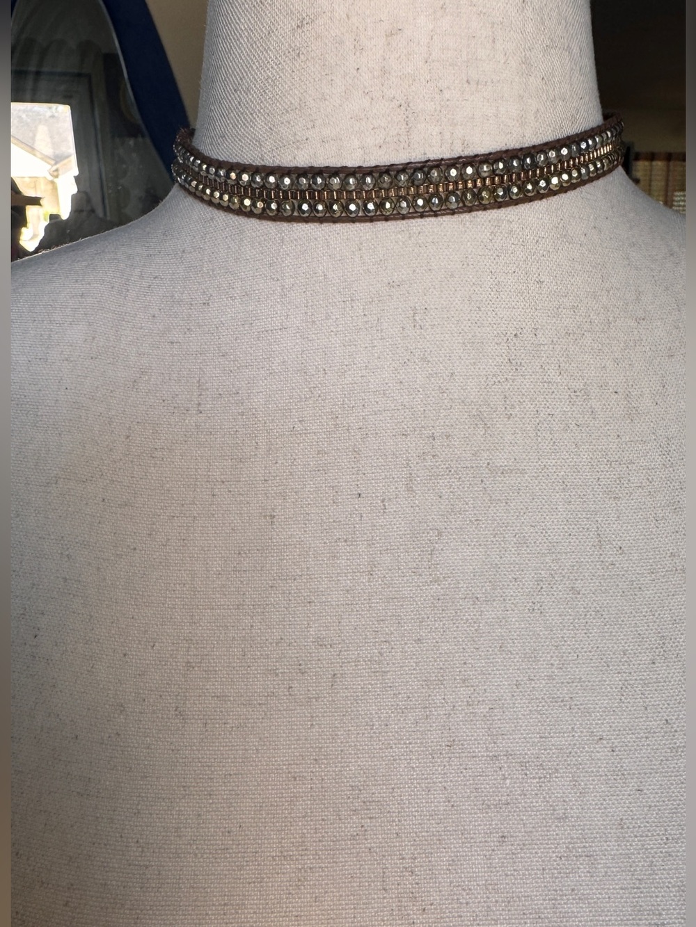 Katie Soleil Brown and Gold Crystal Beaded Choker Necklace